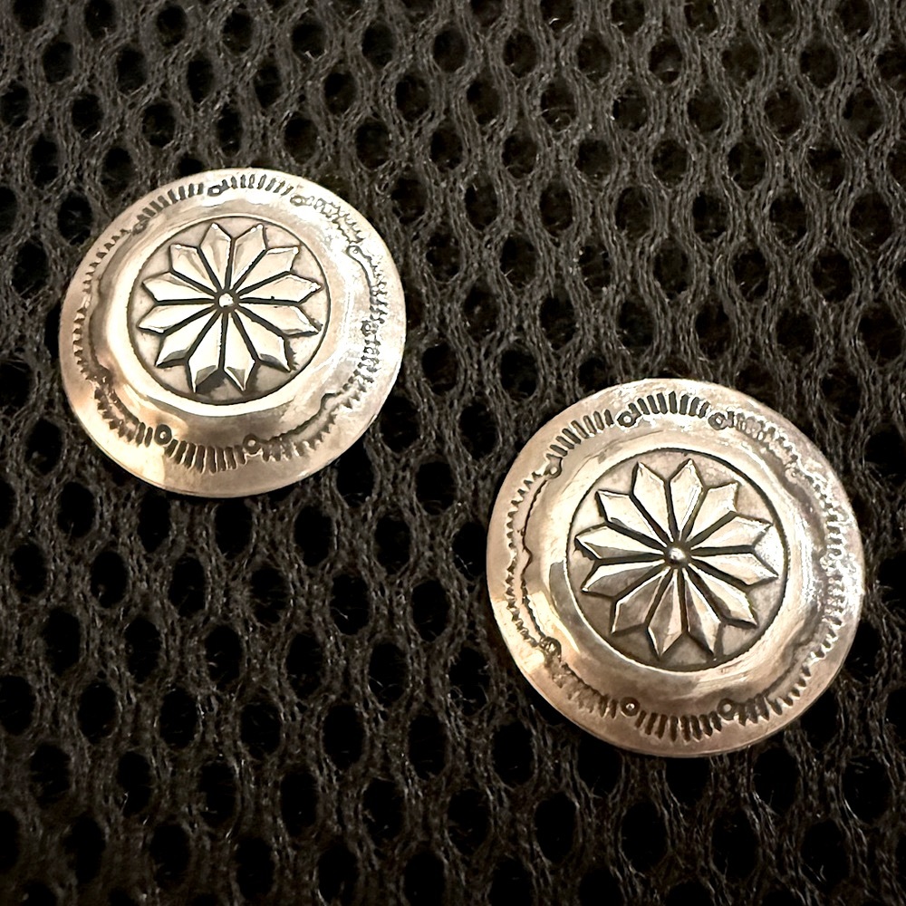 Vintage Southwestern Sterling Silver Navajo Inspired Style Concho Post Earrings